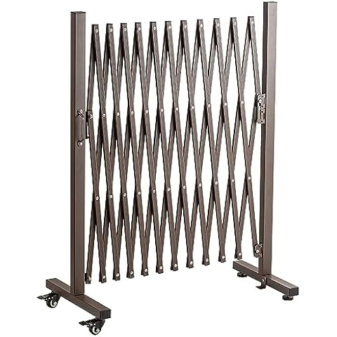 Ajikgn Aluminum Expandable Garden Portable Casters, Expansion Size 126×15.2×40.6 inches, Flexible Mobile Barricade Safety Barrier Pet Fence Gate Adjustable, Brown Cover