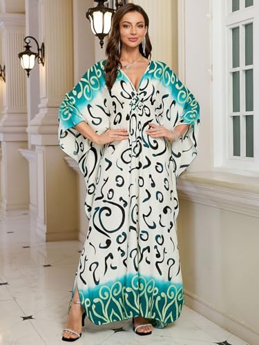 Image of KEYLORTING Plus Size Kaftan Dress Women, African Moo Moo Print Caftan, Batwing Dress, Beach Cover Up for Party and Loungewear