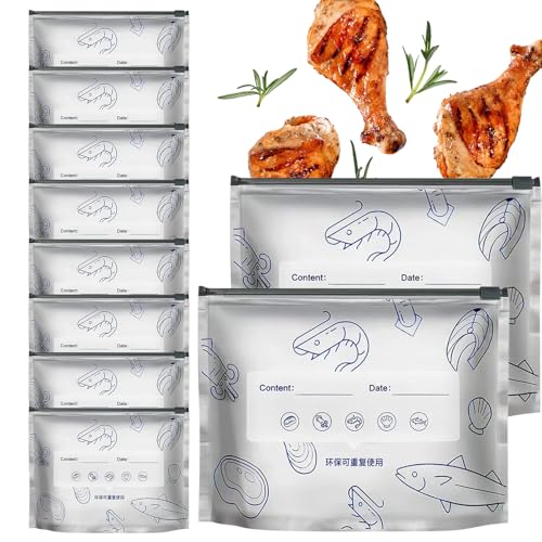 Bolsas De Aluminio | 10 Unidades Bolsas para Verduras con Cierre Hermético | Reutilizables Etiquetables de Base Sólida para Almacenamiento de Alimentos en Cocina Fruta Mariscos y Uso Diario