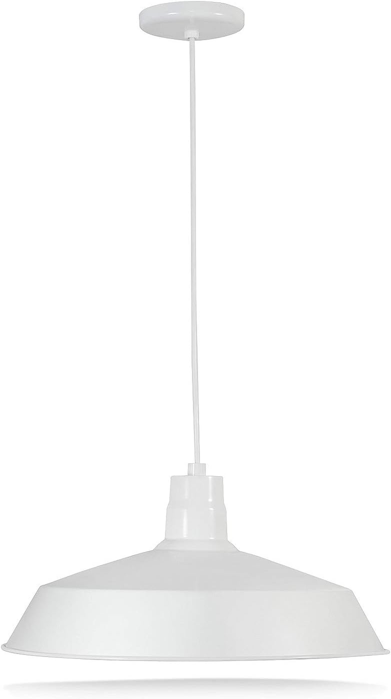 17-Inch Industrial White Pendant Barn Light Fixture, 10ft Adjustable Cord