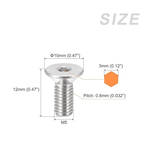 Miniatura 2 de METALLIXITY Tornillos avellanados de cabeza plana (M5x12mm), 20 unidades, tornillos de cabeza hueca de acero inoxidable 304, para maquinaria,