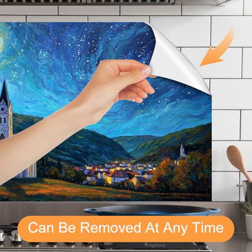 Image of Starry Night Village Backsplash Peel and Stick, 35.4x23.6 in