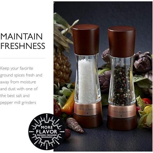 Image of Cole & Mason Derwent Salt & Pepper Mill Gift Set - Salt & Pepper Shaker & Grinder with Adjustable Coarseness - Gourmet Precision Mill Set - Stainless Steel & Acrylic Grinders - Rose Gold