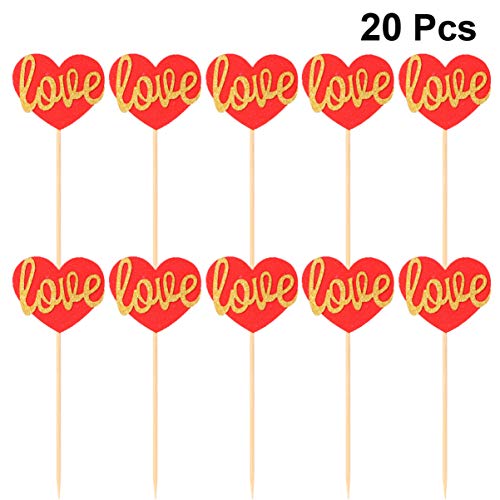 Angoily 20Pcs Amor Do Coração Bolo Toppers Glitter Decorações Do Bolo de Coco Do Queque Do Casamento