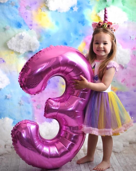 Image of Number Balloons Hot Pink 3 Balloon 40 inch for 3rd Birthday Decorations | Saturated Color, Large 40 in, With Straw & Hanging Hole, For Back-to-School Season, Wedding, Christmas, New Year, Anniversary