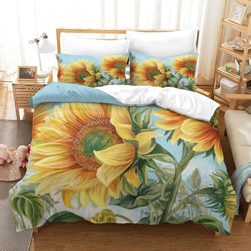 Housse de couette tournesol 200x200 parure de lit microfibre 3D - 3