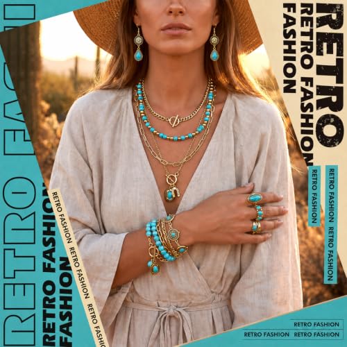 Image of Ecally Western Turquoise Jewelry Set for Women
