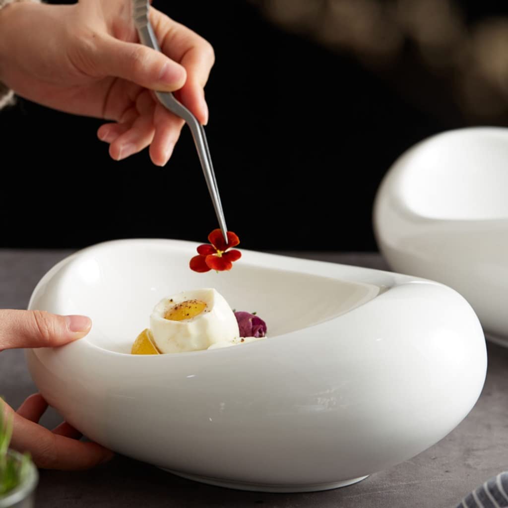 Lot de 4 grandes assiettes en céramique empilables au design moderne pour restaurant, cuisine, salade, plats froids de 22,9 cm