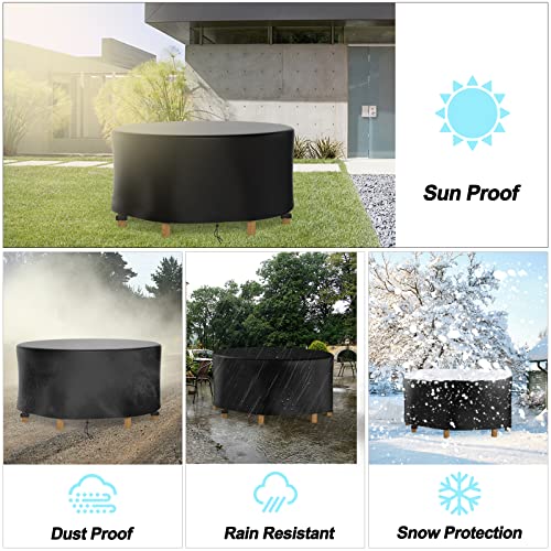 Round Patio Table Cover Waterproof, 50" Diax27.5" H Heavy Duty Oxford Fabric Outdoor Patio Furniture Cover Patio Table Chair Set Covers For Garden Round Table Dining Set, Black #TOP6