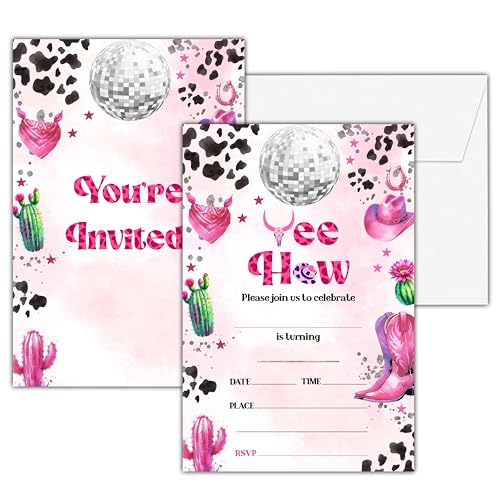 Invitation anniversaire cowgirl pour soirée disco et décoration de fête