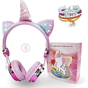 Kids Headphones, Kandice Unicorn Wireless Headset with Microphone Adjustable Headband, 3.5mm Jack and HD Sound Over Ear…