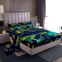 Loussiesd Set di lenzuola per bambine con dinosauri per bambini, set di biancheria da letto per bambini, morbido e accogliente con animali della giungla e dinosauri, set di lenzuola in microfibra