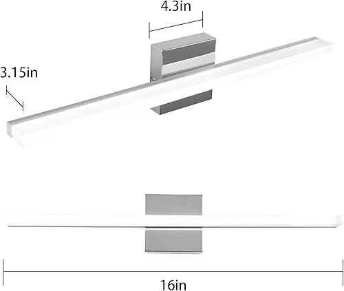 Miniatura 6 de Lámpara LED de tocador de baño de 16 pulgadas sobre espejo, moderna para interiores, cromada, 10 W, 5000 K, aplique de pared blanco frío para baño,