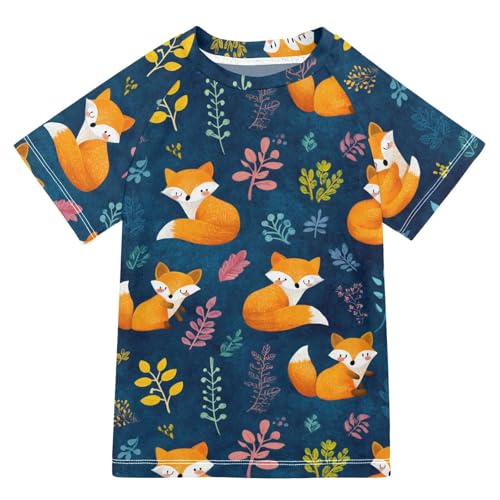 ALAZA Kids Rash Guard Boys Toddler Swim Shirts Short Sleeve Orange Fox Cute UPF 50+ 3T