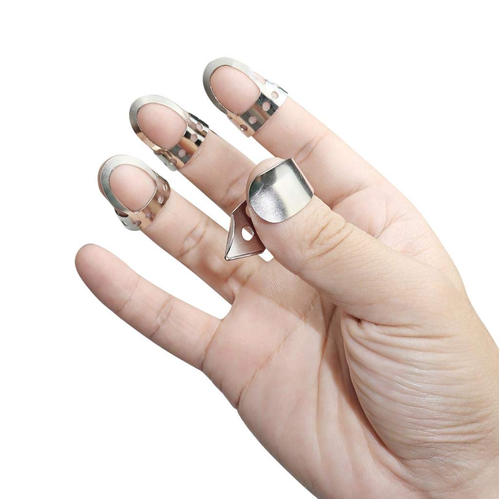Ifundom 4pièces Médiators Acier Pour Guitare Pouce Argenté Et Doigts Dorés Accessoires Et Pour Guitaristes
