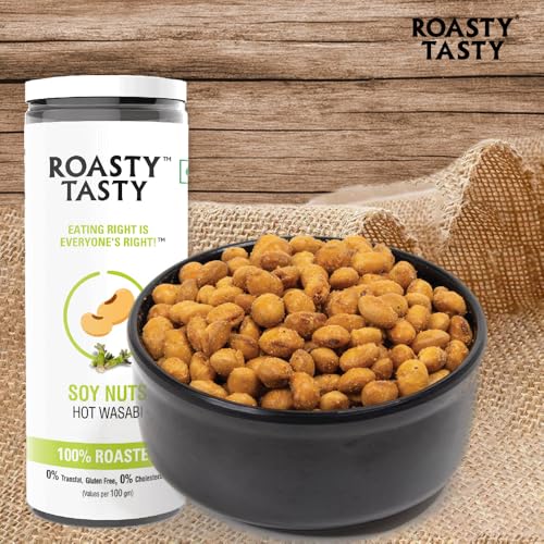 Image of Fiery Wasabi Fusion | Protein-Rich, Roasted Flavoured Soy Nuts | Ready-to-Eat | Zero Cholesterol, Gluten-Free | Healthy and Tasty Roasted Nutrient-Packed Namkeen Snacks (150g)