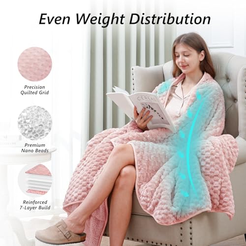 Image of Mr. Sandman Weighted Blankets for Adults Queen Size 15lbs, Warm Sherpa Fleece Throw Blanket for Sleep and Calm, Soft Cozy Heavy Bed Blanket with Jacquard Flannel, 60 x 80 Inches, Pink