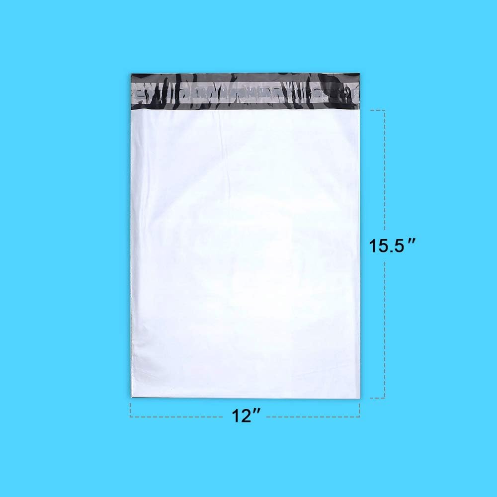 Fuxury 12x15.5 200pc White Poly Mailers, Shipping Envelops Clothing/ T-Shirt/ Shirt, Boutique Custom Bags Enhanced Durability Multipurpose Envelopes Keep Items Safe Protected (200pc) : Office Products