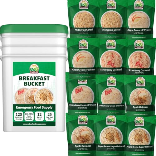 Image of Valley Food Storage 120 Serving Breakfast Bucket | Emergency Food Supply with Easy Prep Breakfast Meals | 25 Year Shelf Life | Camping Food, Prepper Supplies & Long Term Storage | Packaged in USA