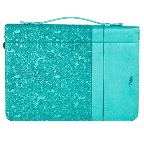 Christian Art Gifts Women's Fashion Bible Cover Everlasting Love Jeremiah 31:3, Turquoise Paisley Faux Leather, Large #TOP1