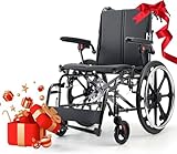 ByteTecpeak M4 Rollstuhl Faltbar Leicht mit Doppeltem Sitzpolster, Schockabsorbierenden Vorderrädern, Leichtes Aluminiumgestell, Abnehmbare Armlehnen, wartungsfreie Vollgum Reifen