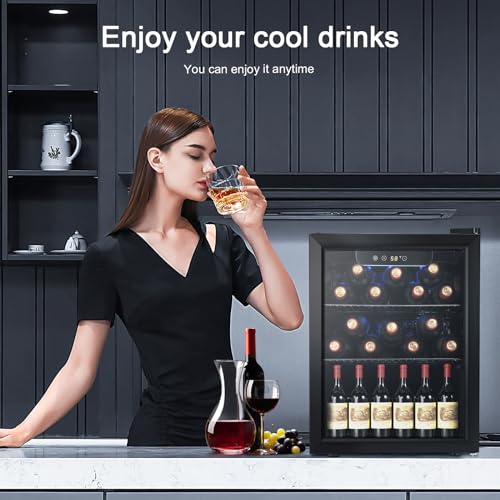 Image of Antarctic Star Mini Fridge 68 Can Beverage Refrigerator Cooler with Glass Door,Adjustable Shelves & Digital Temperature for Soda Beer or beverage cooler for Home, Office Bar 1.7cu.ft