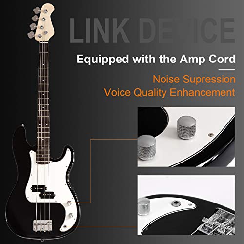 Goplus Electric Bass Guitar, Full Size 4 string with Strap Guiter Kit/w Carrying Bag, 2 Pickup, Perfect Bass for Beginners (Black Bass 4 Straps)
