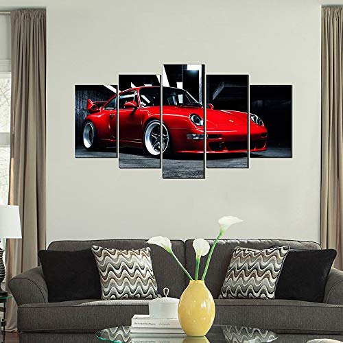 Walkking Ways Wall Art Canvas Painting 5 Panels Printing Red Cool Sports Car Pictures Wall Decor For Living Room #TOP3