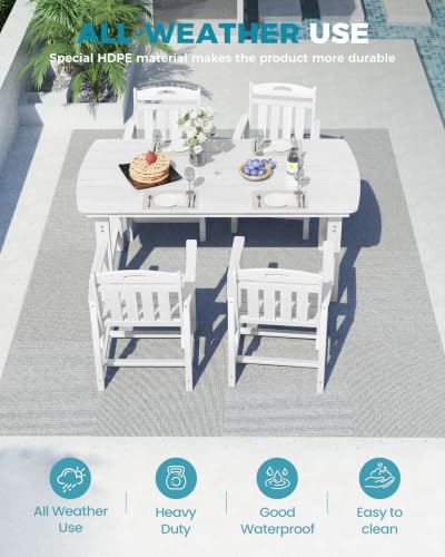 Image of Ciokea HDPE Outdoor Dining Set of 4, Patio Table and Chairs Sets, White