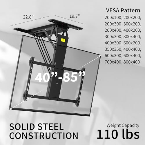 Image of VIVO Black Electric Ceiling TV Mount for 40 to 85 in Screens, MOUNT-E-FD85 | Large Motorized Flip Down TV Mount, Pitched Roof VESA Mount, Heavy Duty Steel Design, Low Profile, Master Pack, Holds 110 lbs