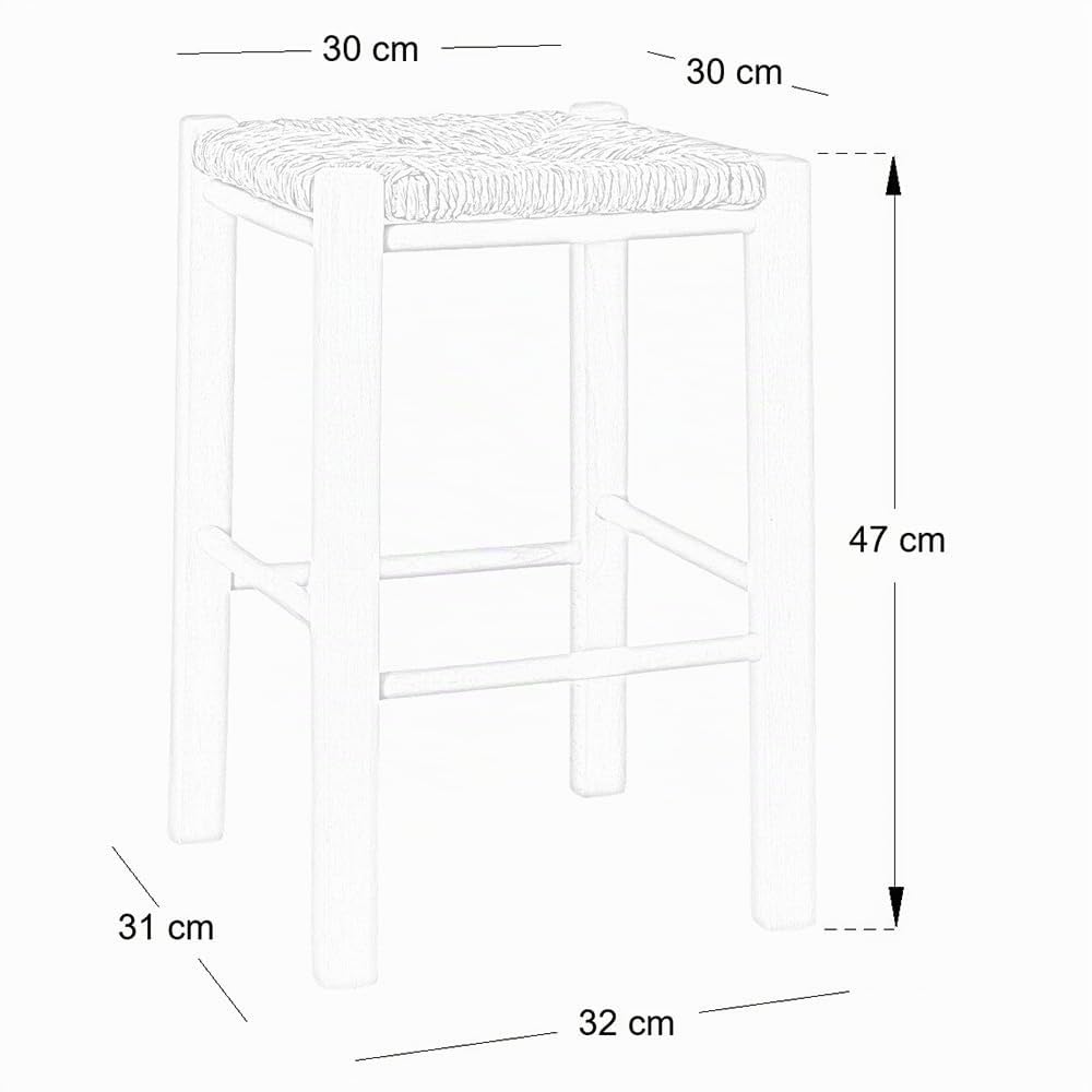 okaffarefatto maddaloni Taburete de madera con asiento de paja en color nogal, altura 47 cm desde el suelo hasta el asiento, ya montado, patas rectas