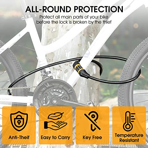 Chimona Bike Cable Lock (6.5 Ft), High Security Bicycle Lock With 5 Digit Resettable Combination, 1/2 Inch Steel Wire Cable Bike Lock Anti Theft, Long Bicycle Lock For Scooter, E-Bike, Stroller. Etc #TOP2