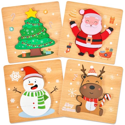 4 Pack Christmas Wooden Puzzles for Toddlers
