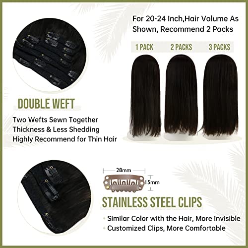 Full Shine Clip in Hair Extensions Black And Silver Double Weft Clip on Extensions Remy Human Hair Black Ombre Straight Seamless Human Hair Extensions 18 Inch 120g thumbnail