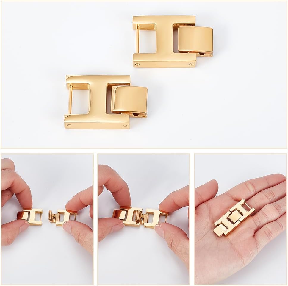 WEBEEDY 2 PCS Gold Watch or Bracelet Fold Over Clasp, Stainless Steel Watch Extension Clasps Square Metal Strap Replacement Accessories for Jewelry Making Craft Supply, 16x24mm, 10.5mm Bar Width