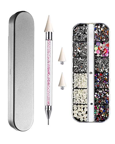 Rhinestone Dotting Pen, Rhinestones,Dual-ended Rhinestone Beads Picker Crystal Acrylic Handle Manicure Gem Pick Up Applicator,1 Box Rhinestones