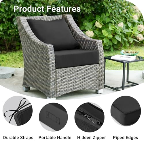 Image of IPYNBAP Outdoor Cushions for Patio Furniture,Outdoor Seat Cushion Set 24 x 24 x 4 Inch,Waterproof & Fade Resistant Outdoor Chair Cushions,Deep Patio Chair Cushion with Removable Cover,Black