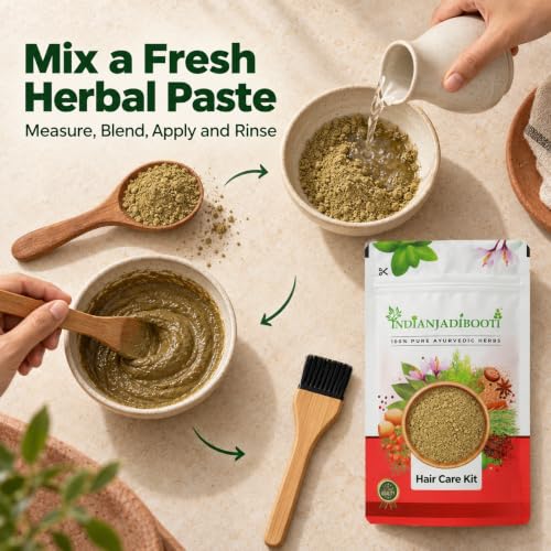 Image of IndianJadiBooti powder 8-in-1 Ayurvedic Hair Care Combo | Amla, Reetha, Shikakai, Bhringraj, Brahmi, Neem, Hibiscus, Methi | Ultimate Hair Growth & Anti-Dandruff Mask | 100% Natural Fine | 400g Pack