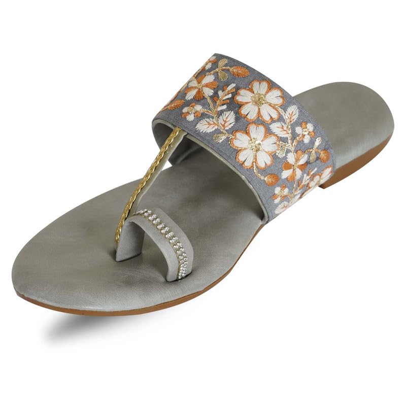 Image of DFR Flip Flops for Women Daily Use Comfortable Ethnic Embroidered Girls Slippers flipflops chappals