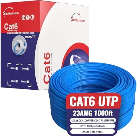 Cables Direct Online CAT6 Cable 1000ft Pull Box Solid Ethernet LAN UTP Cable 23AWG 550Mhz RJ45 Network CCA Copper Clad Aluminum Wire Bulk (Blue) Cover