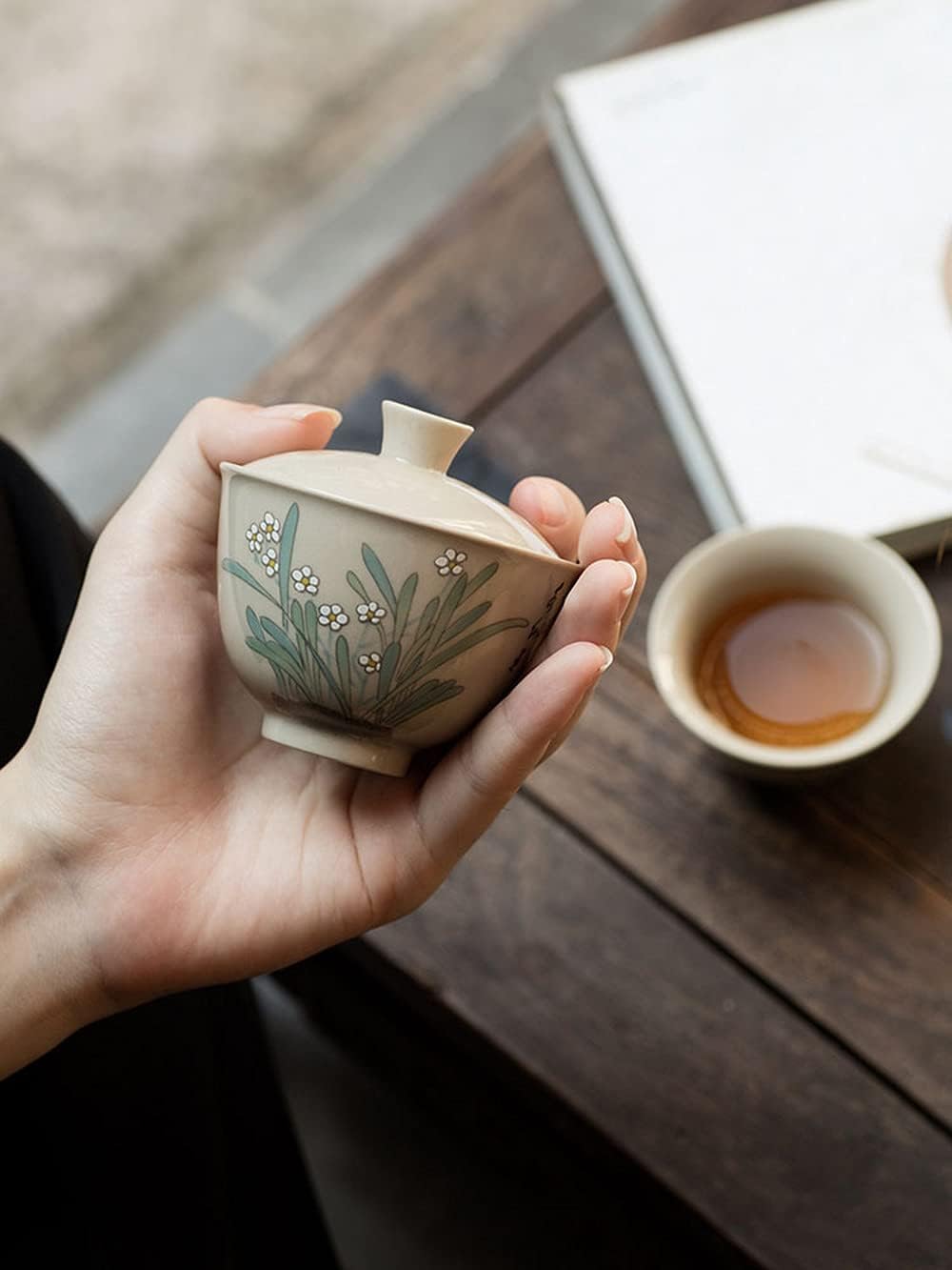 85ml Kung Fu Gaiwan Ceramic Hand Painted Flower Pattern Tureen Tea Cup Bowl Tea Ceremony