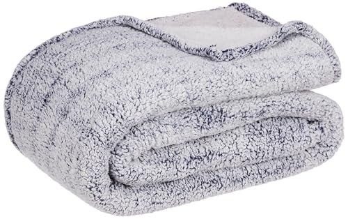 Image of amazon basics Polyester Single Bed Sherpa Blanket (270 GSM) | Polyester Single Layer (Navy Blue)