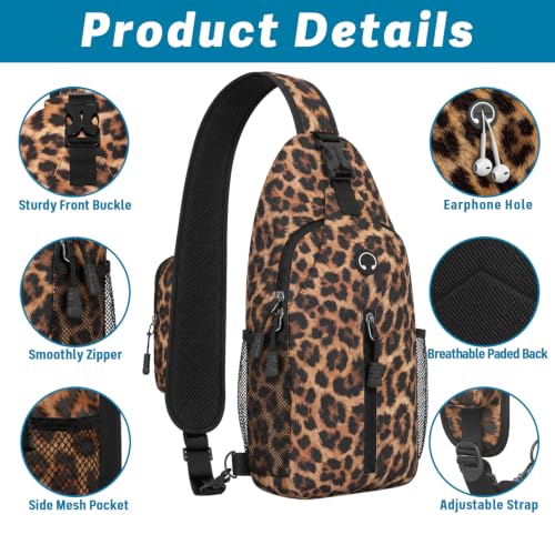 Image of Leopard Print Sling Bag For Women Men Small Crossbody Bags Mini Water Resistant Casual Chest Bag Backpack Shoulder Daypack For Travel Hiking