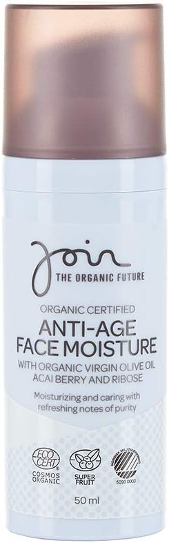Join Organic Certified Anti Age Face Moisture with Virgin Olive Oil, Acai Berry & Ribose - Vegan Ecolabel- 50 ml.