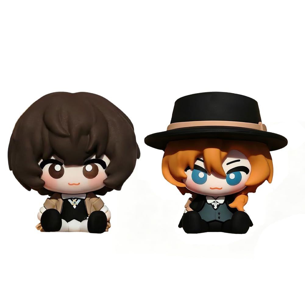 Anjinguang BSD Dazai Osamu Figure Nakahara Chuuya Look Up Figure Anime BSD Statue Model Sitting Pose Figurine Cake Topper Ornament Gifts 6cm