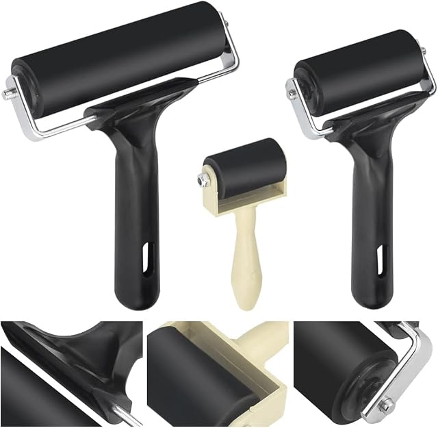 CORSEHILD Rubber Roller Brayer Rollers,3 Pcs Ink Roller Glue Roller,3 Size 3.5cm/6cm/10cm,Paint Brush Ink Applicator Art Craft Oil Painting Tool for Printmaking,DIY Art Craft
