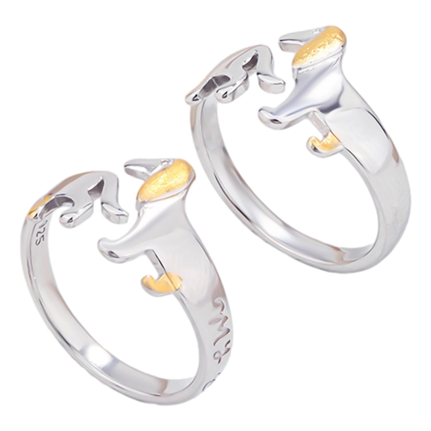 2 Bagues Teckel Mignonnes, Bagues À La Mode avec Sculptures, Bagues pour Enfants, Bijoux Teckel, Cadeaux Teckel, Bagues À Ouverture Réglable, Unisexe (Argent)