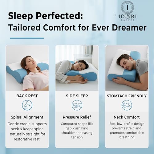 Image of Orthopedic Cervical Pillow Set of 2, Memory Foam Contour for Neck, 220 GSM Jacquard Cover, 48x30x9 cm, Sky, Ergonomic Sleeping Support, Breathable Bedding Cushion