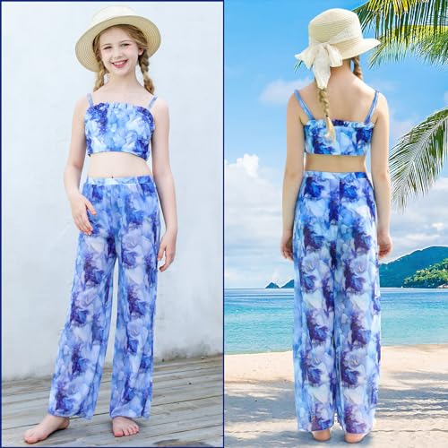 Image of Vogseek 6-16T Girls 3 Pieces Bikini Bathing Suit with Rash Guard Pants Quick Dry Swimwear Cover-Up Sets