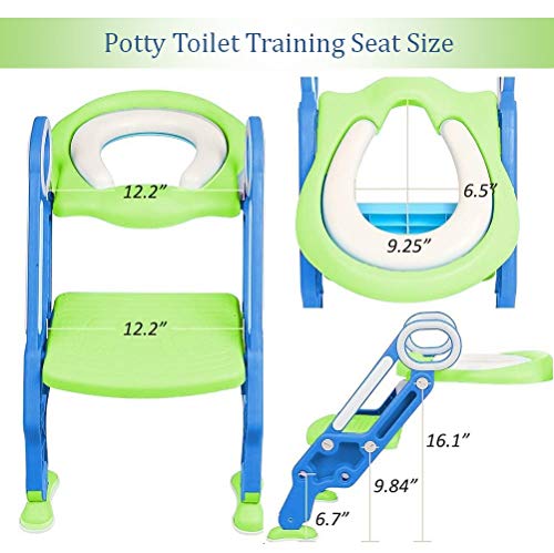 Potty Training Toilet Seat with Step Stool Ladder for Kids Children Baby Toddler Toilet Training Seat Chair with Soft Cushion Sturdy and Non-Slip Wide Steps for Girls and Boys (Blue Green) - Thumbnail 6